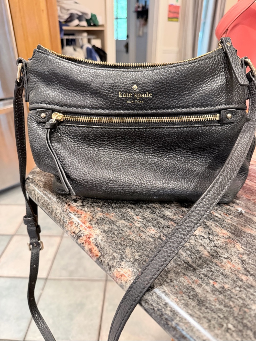kate spade Black Pebbled Leather Crossbody with Gold Hardware